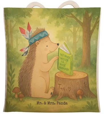 Produktbild von Mr. & Mrs. Panda Beuteltasche Igel Federschmuck Design - Weiß - Geschenk, Lagerfeuer, Tragetasche, Tiere, Camping, einkaufsshopper, Indianer, shopping bag, Tote, Tasche