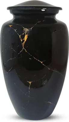 Immagine prodotto di Urne XXL per ceneri di umani e animali domestici-3,5l|Alluminio per cani e gatti|Urna resistente e antiruggine per umani|Urna nera e oro con coperchio