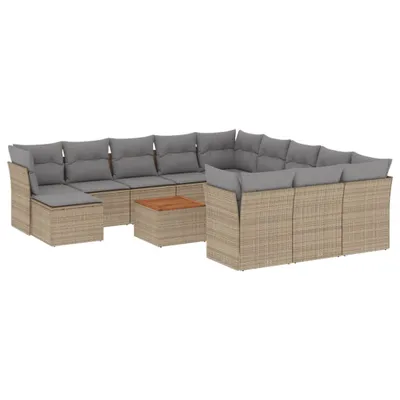 Produktbild von vidaXL 13-tlg. Garten-Sofagarnitur mit Kissen Beige Poly Rattan