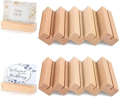 Zdjęcie produktu dla Drewniane stojaki na kartki (20 sztuk) – solidne drewniane stojaki do zdjęć, pocztówek, kart z menu oraz jako stojaki na kartki na wesela i urodziny