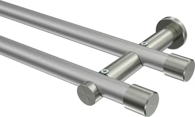Produktbild von Interdeco Gardinenstange / Vorhangstange Silbergrau / Edelstahl-Optik, Typ Platon Santo (Kappe) ohne Ringe, 20 mm Ø 2-läufig, 120 cm