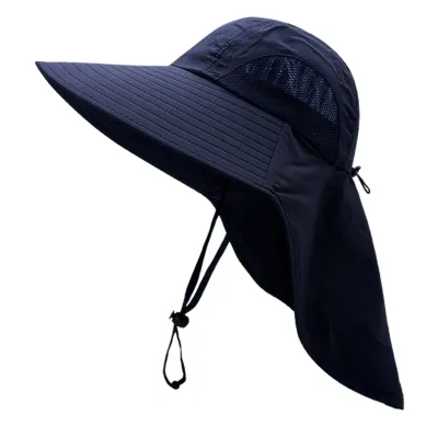 Produktbild von Uni-Sonnenhut mit Nackenschutz, atmungsaktivem, luftdichtem Netzgewebe, festem Riemen, UV-Schutz, faltbar, atmungsaktiv, ideal für Gartenarbeit, Angeln und Outdoor-Aktivitäten.