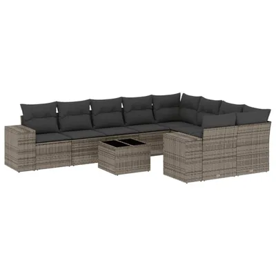 Produktbild von vidaXL 10-tlg. Garten-Sofagarnitur mit Kissen Grau Poly Rattan