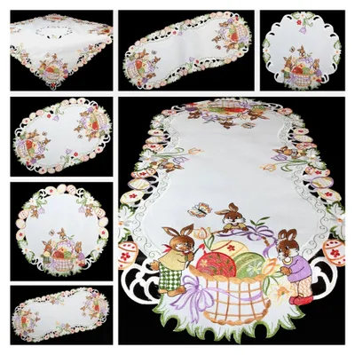 Produktbild von Frühling Ostern Tischdecke mit bunten Ostereiern und Hasen 85 x 85 cm Polyester, Weiß