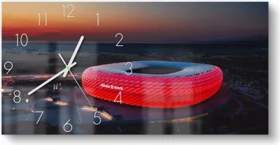 Produktbild von DEQORI Glasuhr 60x30 cm Zahlen 'Allianz Arena, München' Wanduhr Glas Uhr Design leise