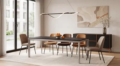 Produktbild von Rechteckiger Esstisch Ausziehbar – Minimalistischer Esszimmertisch mit Schwarzen Metallbeinen – 160 x 90 cm – Verlängerbar bis 250 cm – Schwarz
