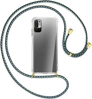 Produktbild von Handykette Backcover-Schutzhülle mit Band (Metall goldfarben) für Xiaomi Redmi Note 10 5G - grün/blau/weiß