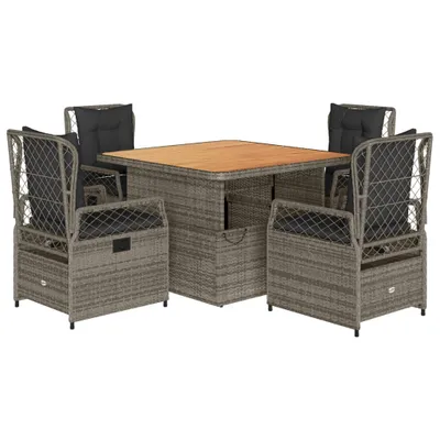 Produktbild von vidaXL 5-tlg. Garten-Essgruppe mit Kissen Grau Poly Rattan
