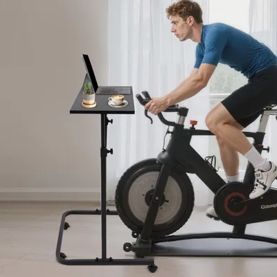 Image de Table d'entraînement pour vélo d'intérieur - Bureau de fitness en acier, réglable en hauteur