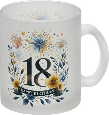 Produktbild von 18. Geburtstag Glas Tasse mit Spruch Happy Birthday 18