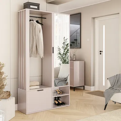 Produktbild von Garderobenschrank Milo mit Spiegel, mit Ablagen und Kleiderstange, Farbe: Kaschmir