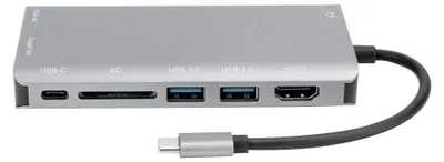 Obrázek produktu pro Dokovací stanice s rozhraním USB-C – příslušenství k notebookům 8 v 1, rozbočovač 4K s USB 3.0, HDMI, VGA a audio výstupem, šedá