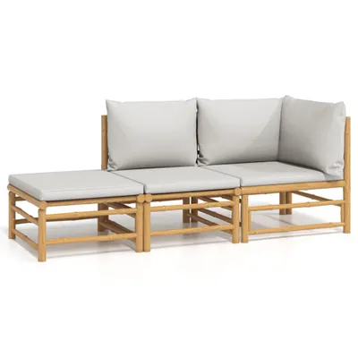Produktbild von 3-tlg. Garten-Lounge-Set mit Hellgrauen Kissen Bambus