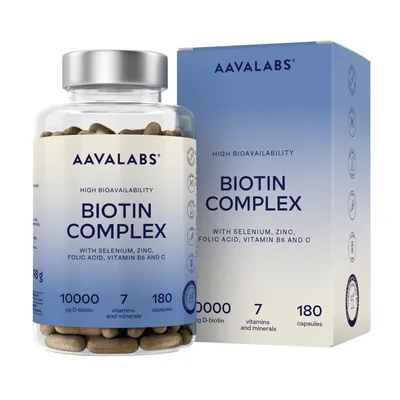 Produktbild von Aavalabs Biotin Komplex 10.000 µg | Haare, Haut & Nägel | 120 Kapseln