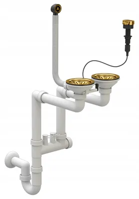 Produktbild von GRANITAN Gold Edelstahl Siphon Universalgröße für Einbecken-Granitspülen mit automatischem Stopfen und Geräteanschlüssen