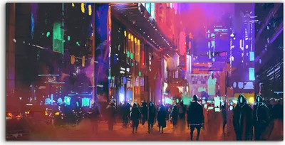 Produktbild von Coloray Canvas 120x60  Wandbild Leinwand Bilder Straße nachts in der Sci-Fi-Stadt