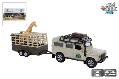 Obrázek produktu pro Kids Globe Landrover Defender mit Tieranhänger, Safari Ranger Fahrzeug Auto Jeep
