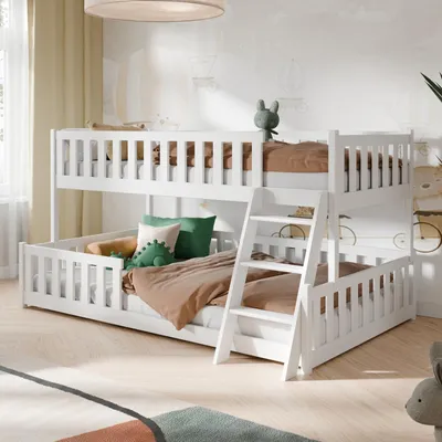 Image de Lit superposé 90x200 / 120x200 : lit pour enfant, lit pour adolescent, lit superposé, lit mezzanine avec échelle, barrières de sécurité et sommiers à lattes, lit pour enfants de 4 à 16 ans, blanc