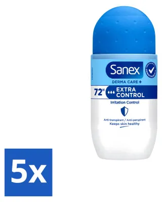 Zdjęcie produktu dla 5 sztuk Sanex Deo Roll-on Dermo Extra Control - 53 ml - Opakowanie ekonomiczne