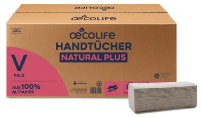 Productafbeelding van oecolife 4802200 oecolife Papieren handdoekjes 4802200 NATURAL PLUS, zigzagvouw, 2-laags, 3.000 stuks