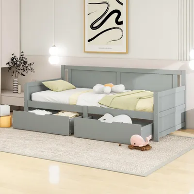 Immagine prodotto di Divano letto Fortuna Lai 90*200, letto singolo con due vani portaoggetti, struttura in legno massello, letto in legno massello, letto per ragazzi, letto per bambini, grigio