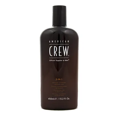 Zdjęcie produktu dla American Crew 3-in-1, 450 ml, Szampon i odżywka do ciała 3 w 1, Użytkownicy nieprofesjonalni, Mężczyźni, Odżywiający, Świecący, Zmiękczający, Butelka
