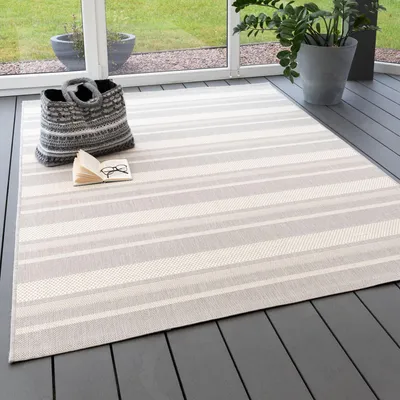 Produktbild von Steffensmeier In- und Outdoor Teppich Bergen Küche Balkon Garten Flur, wasserfest, Kunststoff, Streifen Grau, Größe: 200x290 cm