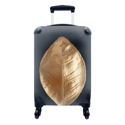 Produktbild von MuchoWow® Koffer Handgepäck Trolley Rollkoffer Kleine Reisekoffer mit 4 Rollen - Schwarz - Gold - Blatt - Cabin Size < 55x40x23 cm & 55x40x20 cm - Fotokoffer - Kabinenkoffer - Boardgepäck - Reise-Box - Reisekoffer - Reisegepäck - Koffer mit Bild - Trolley für Kinder
