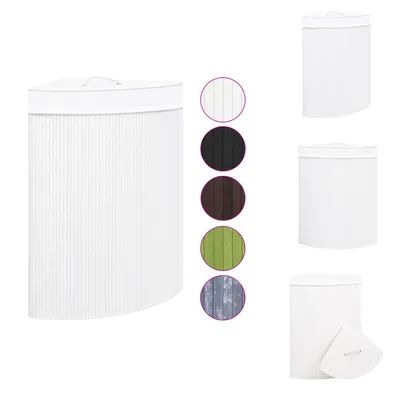 Image de vidaXL Panier à linge d'angle en bambou blanc 60 L - Paniers à linge