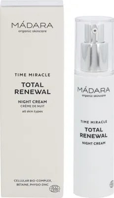 Obrázek produktu pro MÁDARA Cosmetics Time Miracle Total Renewal Night cream, Noční krém, Ženy, Univerzální pleť, Decollete, Obličej, Krk, Proti stárnutí, Hydratační, Hydratující, Vyživující, Vyhlazující, Změkčující, 50 ml