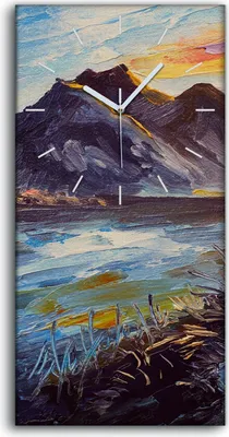 Produktbild von Küche Wohnzimmer Wand Leinwand Uhr Quarz 30x60 Malerei Berge Wasser Landschafts - weiße Hände