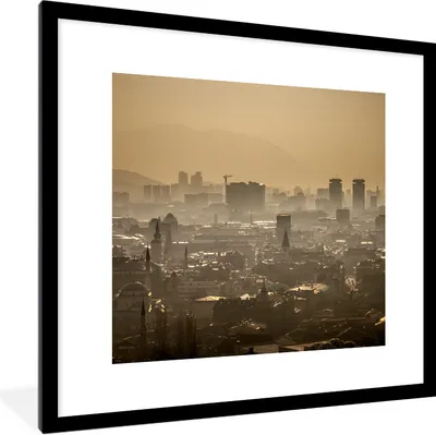 Produktbild von MuchoWow® Gerahmtes Poster Skyline über der Stadt Sarajevo Bosnien und Herzegowina 40x40 cm - Poster mit Schwarzem Bilderrahmen Wandposter Rahmen Foto Bilder - Poster - Plakat im Rahmen