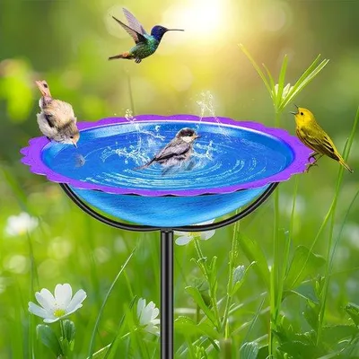 Produktbild von Unyqoos® Freistehendes Metall‑Vogelbad & Futterstation für Garten und Terrasse – Wasser‑ und Futterstelle mit Rostschutz, stabile Stahlsäule mit vier Standfüßen