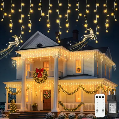 Lichtsnoer IJsregen 5 m, 200 LEDs, IP45, 8 Modi, Timer, für außen
