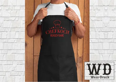 Produktbild von Grillschürze Kochschürze Chefkoch mit WUNSCHNAME Schwarz Rot