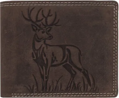 Produktbild von Stilvolles Büffelleder Portemonnaie Geldbörse mit RFID-Schutz und geprägtem Hirsch-Motiv in Hunter Braun Echtleder