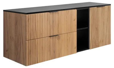 Immagine prodotto di Set da bagno: mobile con cassetti, mobile con ante e mensola 57×46×140 cm, colore: rovere Craft / nero, maniglia nera