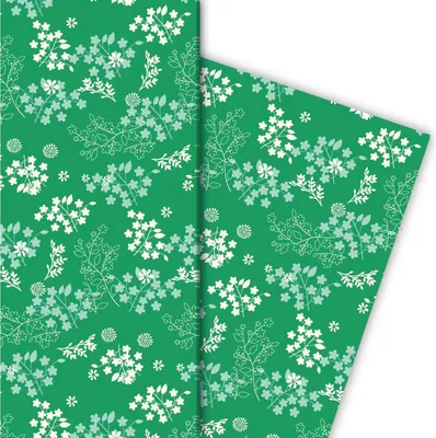 Produktbild von Zartes Geschenkpapier mit feinen Blüten in grün - G6272, 32 x 48cm