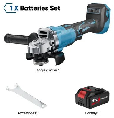 Image de Meuleuse d'angle - Batterie 18 V - Moteur sans balais - Vitesse variable - 12 000 tr/min - 125 mm - Sans batterie