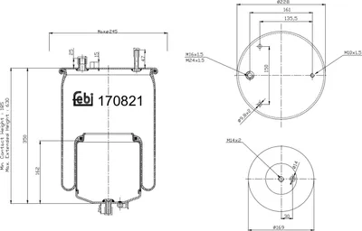 Produktbild von FEBI BILSTEIN Luftfederbalg 170821 Hinten für VOLVO FM 190mm 625mm 169mm 228mm