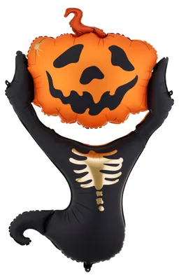 Immagine prodotto di Palloncino a forma di spaventapasseri di Halloween con zucca, dimensioni 60x100 cm, con chiusura automatica, Immagine generata dall'IA