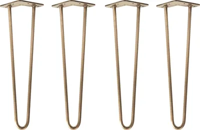 Produktbild von Natural Goods Berlin HAIRPIN Legs, Haarnadelbeine, Möbelfüße, Tischbeine, Antik Gold, 45 cm, 2 Streben, 4 Stück