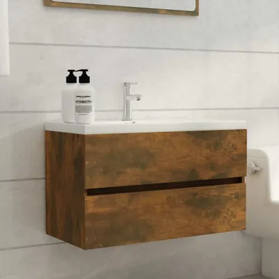 Image de The Living Store Armoire pour lavabo Chêne fumé 80x38,5x45 cm Bois composite