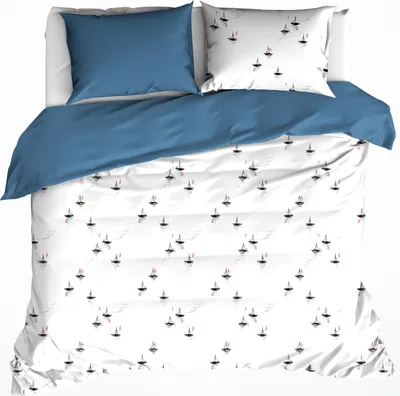 Produktbild von De Witte Lietaer Bettbezug, Hiroshi Blue Horizon - 200 x 200/220 cm + (2x) 60 x 70 cm - Baumwollperkal