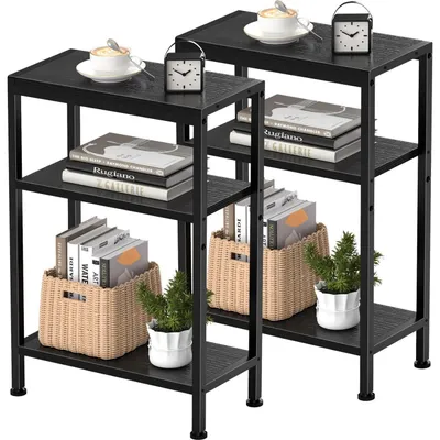Produktbild von Schmaler Beistelltisch 2er Set 3 Ablagen Schwarz 43 x 20 cm