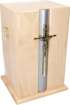 Produktbild von Holzurne Für Asche Mit Kreuz + Nische, Bestattungsset. Die Urne Wird Beigesetzt