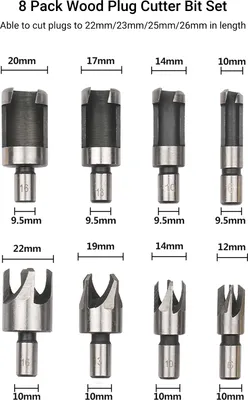 Image de 8Pcs Woodworking Chamfer Drilling Tool Wood Plug Cutter Drill Set with 3/8in Round Shank for Wood Drilling or Woodworking Chamfer
