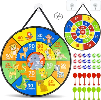 Produktbild von Doppelseitiges Dartboard Set, 72 cm, 18 Klett-Dartbälle, 12 Darts, für Kinder