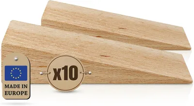 Obrázok produktu pre Drevené kliny z bukového dreva, rozmery 125 x 45 x 30 mm, 10 kusov, určené na montáž a vyrovnávanie