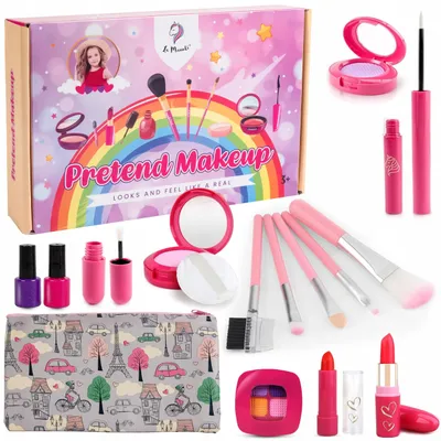 Image de La Manuli Faux maquillage enfant Paris – kit de maquillage factice pour fille avec trousse, vernis, fard à paupières, jeu de styliste
